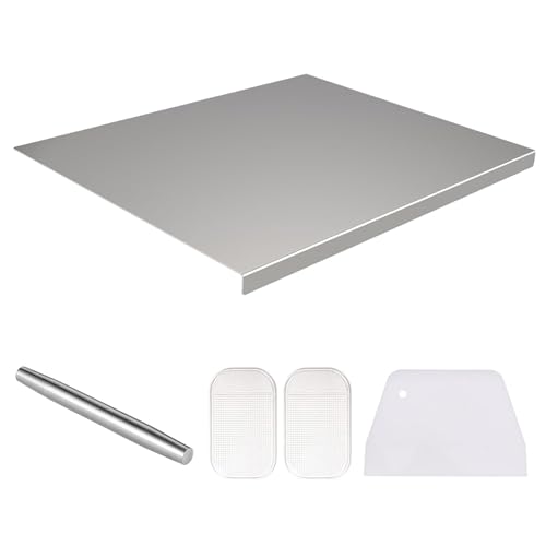 Tabla de cortar de acero inoxidable con borde de tope para hornear, amasar y preparar alimentos, duradera, fácil de limpiar, superficie antideslizante para una cocción segura