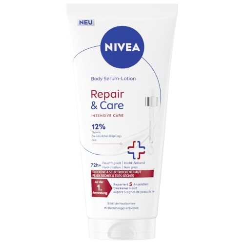 NIVEA Repair & Care Body Serum-Lotion intensiv pflegende Body Lotion mit Glycerin für 72h Feuchtigkeit schnell einziehende Creme mit Serum-Textur Intensiv Care (200 ml)
