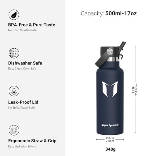 Sparrow Kids Insulated Water Bottle 17 oz FlipFlow Water Bottles with Straw - image 3