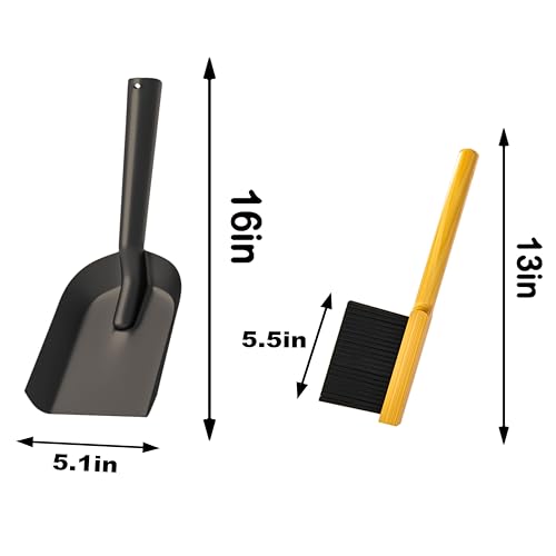 Kingson Kaminschaufel Schwarz Ascheschaufel und Bürste, Kehrschaufel-Set klein, langlebiger Stahl, Set mit Kaminschaufel und Bürste, Kohleschaufel