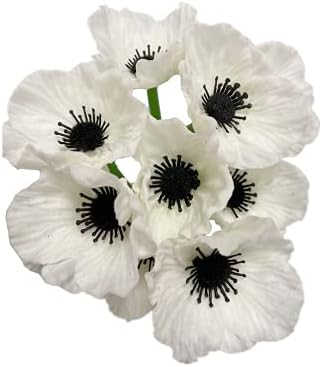 Rikyo 10 Stem 11" Bouquets Artificial Flowers Poppy Flowers,No Fade Multicolor PU Fake Wild Flowers for Kitchen Table Centerpiece Vase,Home Greenery Wedding Holding Flowers Backdrop Arch Wall(White)