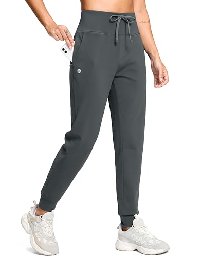 Image of G Gradual Women's Fleece Lined Joggers with Zipper Pocket Water Resistant Running Hiking Pants Winter Warm Thermal Sweatpants