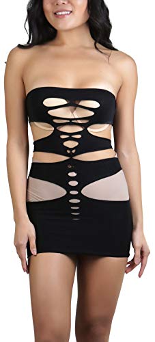Image of ToBeInStyle Women's Stretch See Through Fishnet Novelty Mini Rave Party Dress