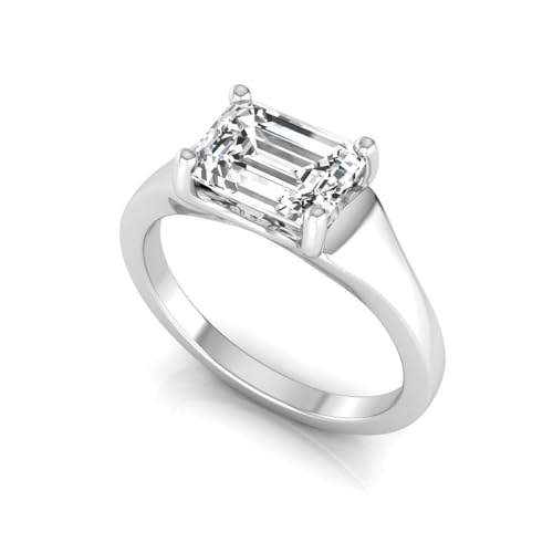 IGI Certified 2 Carat Emerald Cut East West Lab Grown Diamond (E, VVS2) 14K Gold Solitaire Engagement Ring For Womens