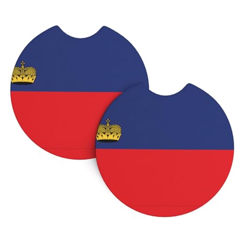 Lot de 2 dessous de verre universels avec motif drapeau du Liechtenstein pour camions, SUV, camionnettes, bateaux