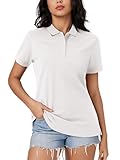 Magcomsen Womens Cotton Polos 3-Button Shirts Short Sleeve Cooling Shirt Casual Collared Tops White Polo Shirt White, M