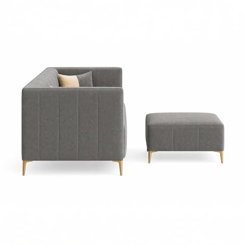 Image of SOCOZI Stylluxe 4 Seater L Shape Sofa Set with Movable Ottoman | Flexible Left or Right Layout | Soft Velvet Suede Fabric | Modern Design | Plush Comfort Cushions for Living Room (Dark Grey)