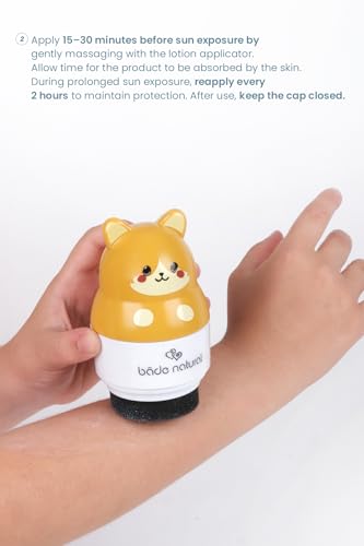 Image of Bade Natural Refillable Bear-Shaped Sunscreen Applicator for Kids - 3.7 fl oz Roll-On Bottle - Empty, Reusable Dispenser for SPF Lotion - Soft Applicator Tip, Travel-Friendly
