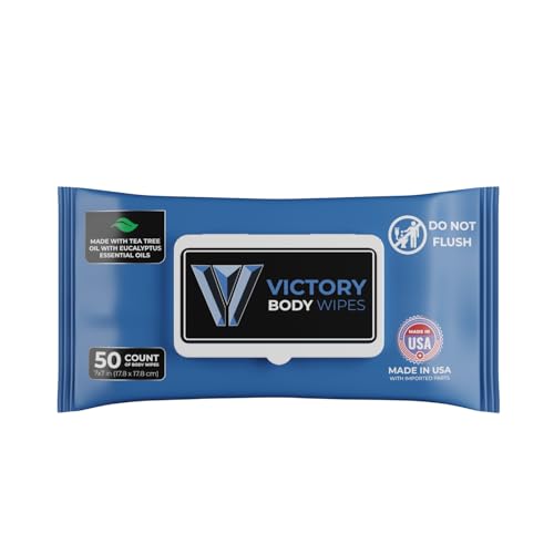 Victory Body Wipes | 7x7 Natural Tea Tree & Eucalyptus Shower Wipes | Post-Workout Essentials for BJJ, Wrestling, Gym, Camping, Travel & Outdoors | 50 Count