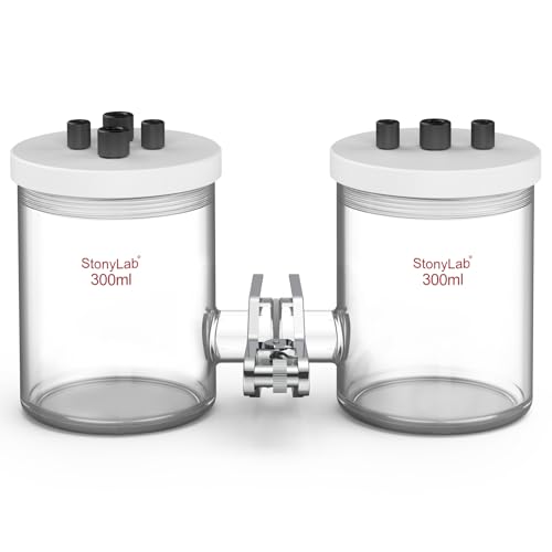 stonylab H-Type Electrolytic Cells, Borosilicate Electrochemical Cell with Double Electrolytic Cell Replaceable Ion-Exchange Membrane Electrolyzer Sealed Electrochemical Cells with PTFE Lids, 300 ml
