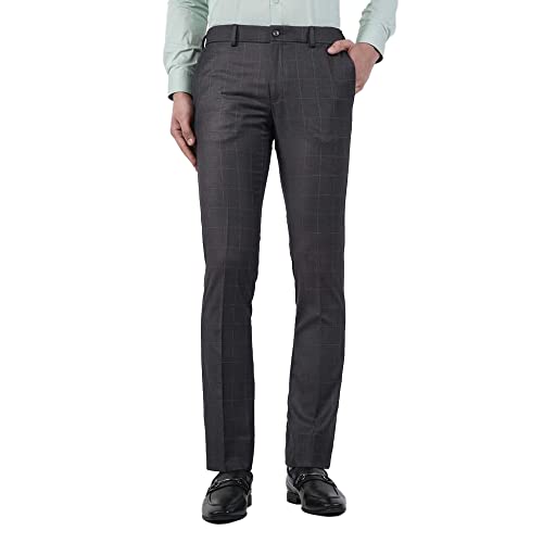 Image of blackberrys Checks Polyester Viscose Slim Fit Men's Work Wear Trousers (Black, 30)