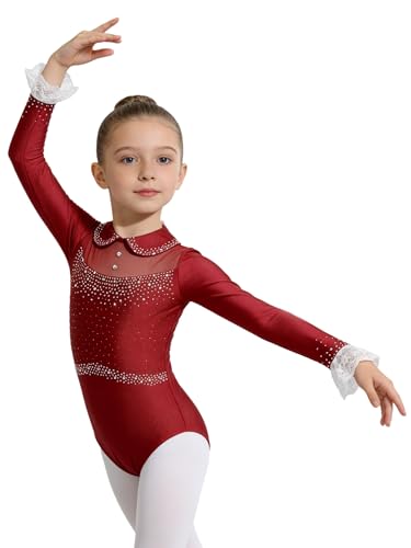 Unitard de gymnastique pour filles IEFIEL à manches longues et justaucorps de danse scintillant
