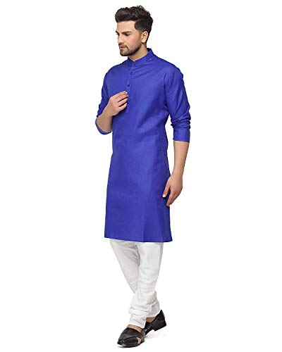 Image of Royal Kurta Men's Cotton Knee long full Sleeve Solid Straight Kurta Pyjama Set