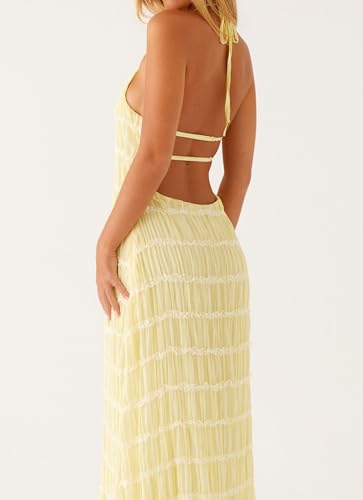 Argeousgor Women Halter Neck Backless Summer Dresses 2025 Sleeveless Tiered Ruffle A-Line Flowy Cocktail Party Maxi Dress4