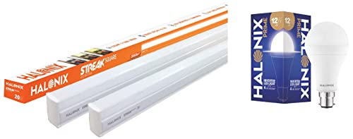 Image of Halonix 20W Led batten tubelight (Pack of 2, cool day white) & Prime 12W B22 Inverter rechargebale Emergency led Bulb (Pack of 1, White)
