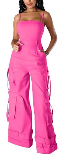 BOKITECAO Womens Cargo Jumpsuit Sexy One Piece Outfit Wide Leg Romper Multi Pockets Overalls
