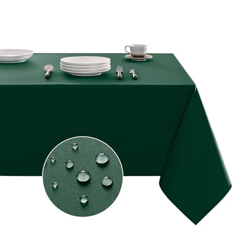 Veblandy Tablecloth Rectangle Waterproof Spill-Proof Wrinkle-Free Table Cloth Washable, Kitchen Dining Tabletop Decoration, Fabric Table Cover for Indoor and Outdoor Use, 60 x 120 Inch, Hunter Green