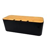 Kabelbox Steckdosenbox Kabelsammler Aufbewahrungsbox für Kabelführungs Ladekabel, ABS Kunststoff mit Belüftung, hölzerne Textur Organizer 36 x 13.5 x 13 cm (Schwarz L)