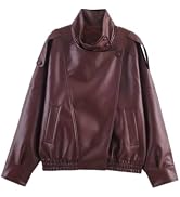 Bnigung Women's Oversized Faux Leather Jacket Trendy Zip Up Bomber Coats | Stand Collar, Long Sle...
