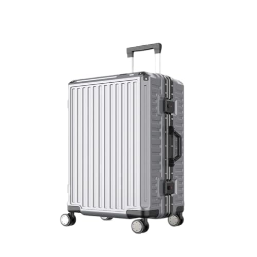 Suitcase Aluminum Frame Metal Side Suitcase 26-inch Anti-fall Pull Rod Business Suitcase Multi-functional Boarding Case Suitcase Tags(Silver,28in)