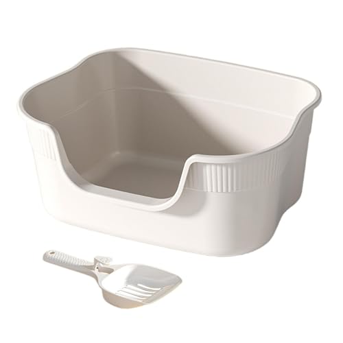 Generic 猫用トイレ本体 セミクローズド 猫砂ボックス 囲い高い 砂の飛散防止 ペットトイレ 入り口低い 猫トイレ 手入れ簡単 専用スコップ付き 室内飼育 アパートでの使用に適用, ベージュ