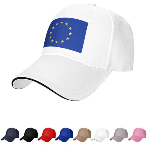 Casquette drapeau de l'Europe Casquettes européennes pour homme et femme Drapeau de l'Europe Casquette de baseball Trucker Dad Hat, blanc, Taille unique