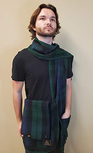 Patrick King Woollen Company Long Merino Wool Scarf with Pockets - Black Watch Fringed Plaid Oversized Scarf 10" x 69" for Men Women Made of Heavy Wool Warm Thick Durable4