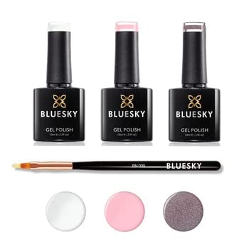 Bluesky French Ombre Manucure Kit Vernis à Ongles Gel Vernis à Ongles Gel avec Pinceau Ombre Nail Art Blanc Rose Paillettes 3 x 10 ml