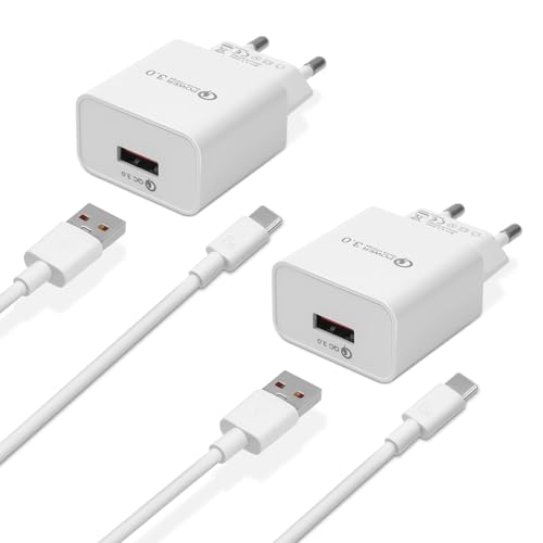 2-Pack Cargador USB Carga Rapida,18W QC 3.0 Enchufe USB Carregador USB con 2m Cable, Cargador Movil Carga Rapida USB Charger para Xiaomi Huawei, Samsung Galaxy A15 A14 A13 A54 A53 A33 S22 S21 S20 S10