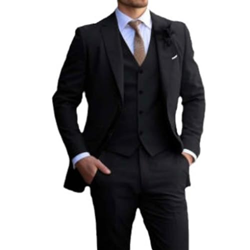 MANYUBEI Anzug Herren, 3 Teilig Smoking Anzüge Schwarz Slim Fit 2 Knöpfe Große Größe Anzugjacken Für Business Hochzeit Formell Dinner Sakko Weste Hose Black,L