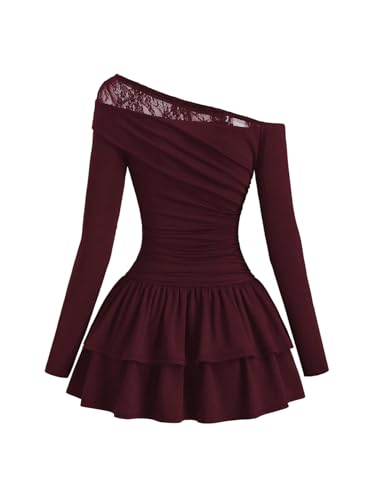 Robe de cocktail chic col bardot et détails dentelle fine - 2