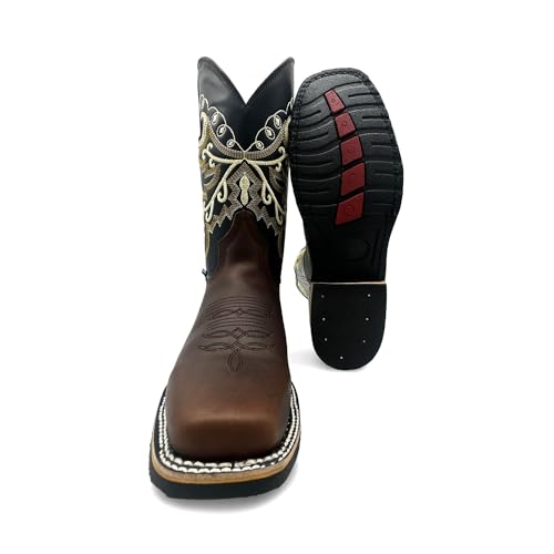 Western Shops Mens Genuine Leather Cowboy Square Toe Western Rodeo Boots3