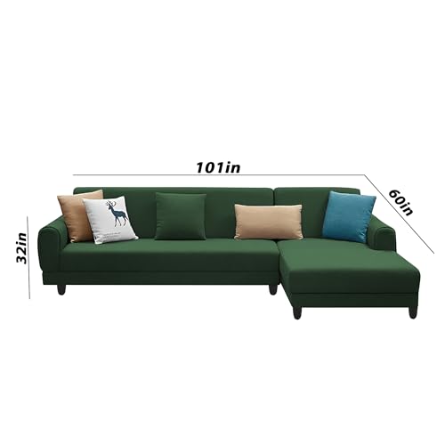 Image of Kraven RHS 6 Seater L Shape Sofa Set for Living Room (Green Fabric) Premium Fabric Sofa