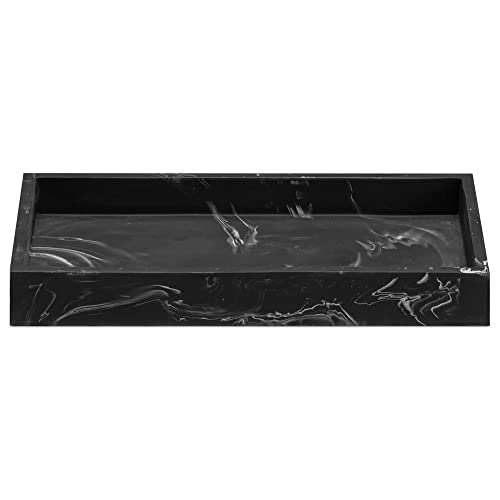 Navaris Black Marble Resin Vanity Tray - 9.25" x 4.92" Bathroom Organizer Dish - Decorative Holder for Jewelry, Kitchen Counter Top, Bedside Table