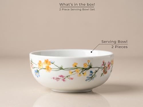 Image of Bodhi House 2-Piece Floral Vine Design | Porcelain Serving Bowl Set | Microwave & Dishwasher Safe | Elegant Tableware for Home Dining, Parties, Serving & Gifting Use