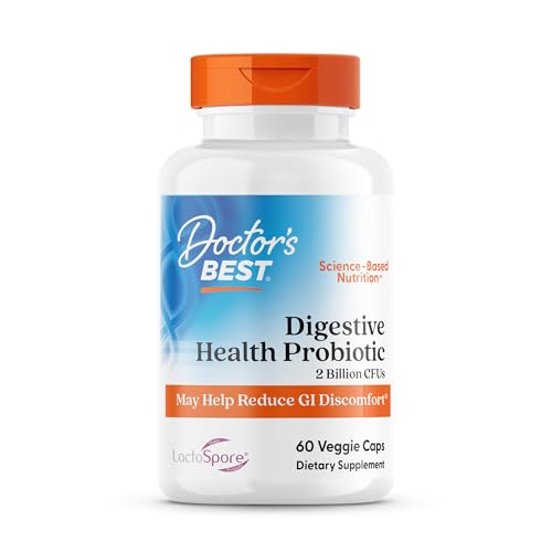 Doctor's Best Digestive Health Probiotic for Men & Women - Probiotic Capsules, Daily Gut Health Support Supplement, 2 Billion CFU, Features LactoSpore (Heyndrickxia Coagulans), Vegan - 60 Veg Caps