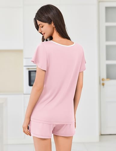Image of Ekouaer Womens Pajama Set Summer Short Sleeve Pjs Sleepwear Cute 2 Piece Lounge Sets S-XXL
