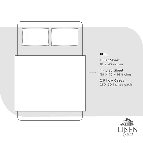 Image of Linen Home 100% Cotton Percale Sheets Full Size, Dove Grey, Deep Pocket, 4 Pieces Set - 1 Flat, 1 Deep Pocket Fitted Sheet and 2 Pillowcases, Crisp Cool and Strong Bed Linen