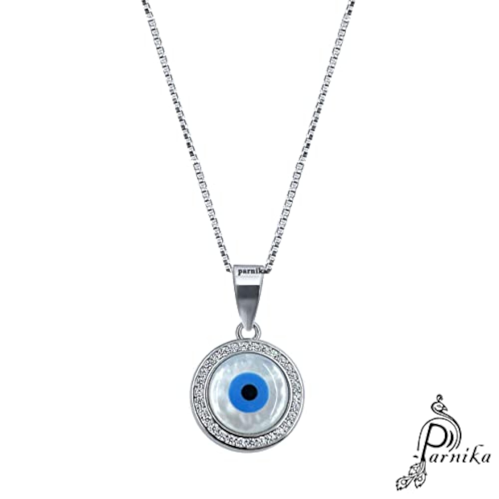 Women's 925 Evil Eye Silver Necklace Chain Pendant, Adjustable