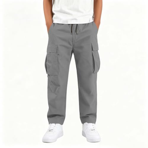 VBTAPA Cargo Pants Boys Cargo Pants Casual Drawstring Straight Loose Leg Jogger Trousers Baggy Elastic Waist Hiking Pant with Pocket 2026 Gray 5-6 Years - image 4