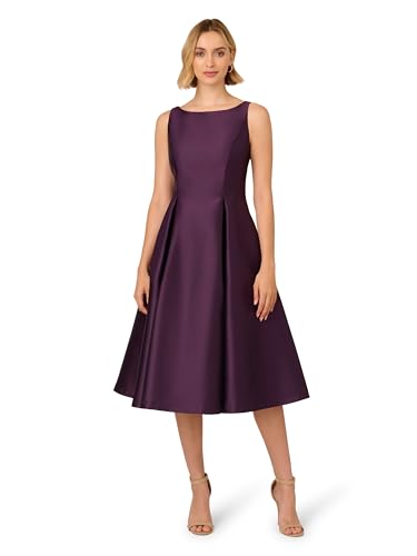 Image of Adrianna Papell Women's Sleeveless Tea Length Dress Luxe Plum 12