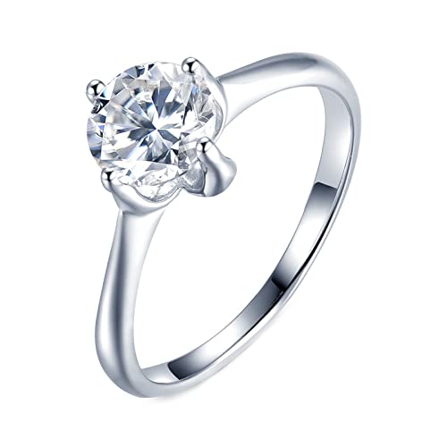 Bague solitaire moissanite en argent 925 classique à 4 griffes pour un éclat intemporel