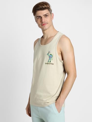 Image of Veirdo Pure Cotton Sleeveless Regular Fit Front Print Placement Scoop Neck Vest for Men & Boys