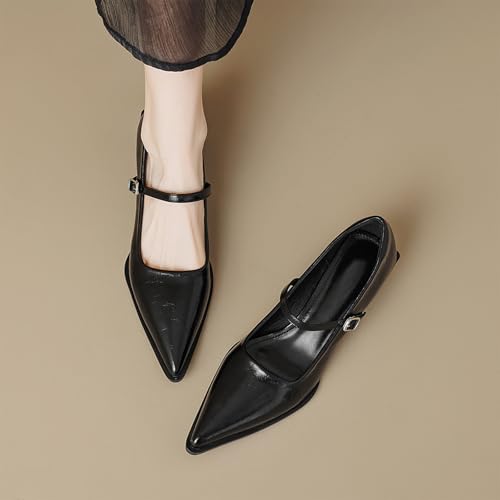 Women's Patent Leather Low Chunky Heel Dress Mary Jane Shoes Stylish Closed Pointed Ankle Strap Block Heel Non-Slip Formal Pumps Suitable for Wedding Bride Work3
