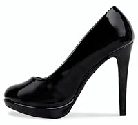 Bismaa Mens Womens Drag Queen Cross Dresser HIGH Heel Round Toe Court Shoes Big Sizes UK 9,10,11,12 (UK 10/EU 44, Black Patent)