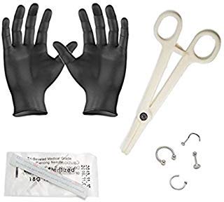 BodyJewelryOnline Belly Navel Piercing Kit, [5 Pieces Set], Includes [Needle/Forcep/Disposable Gloves/Belly Button Ring], 14g Thickness, Hypoallergenic, 100% Sterilized