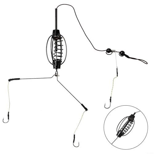 Juego de aparejos de jaula de alimentación para pesca de carpas con configuración de plomero hueco para ayudar a liberar cebo en corrientes variables (50 g)