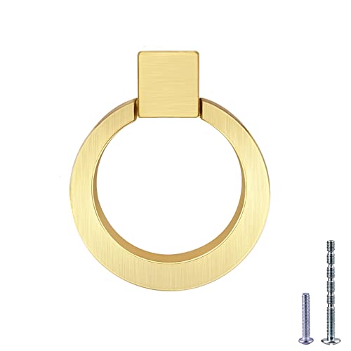 Iafvkai Cabinet Knobs, Zinc Alloy Drawer Ring Pull Brushed Brass Round Cabinet Kitchen Handle Gold Door Drawer Knob, 1 Pack #TOP1