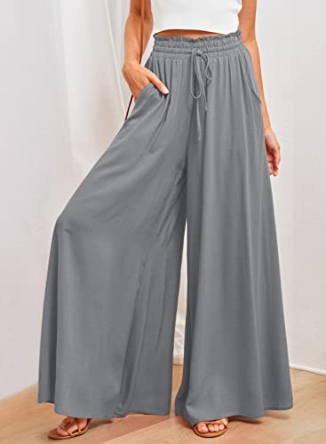 Image of Dokotoo Pants for Women Casual Elastic Waist Wide Leg Pants with Pockets