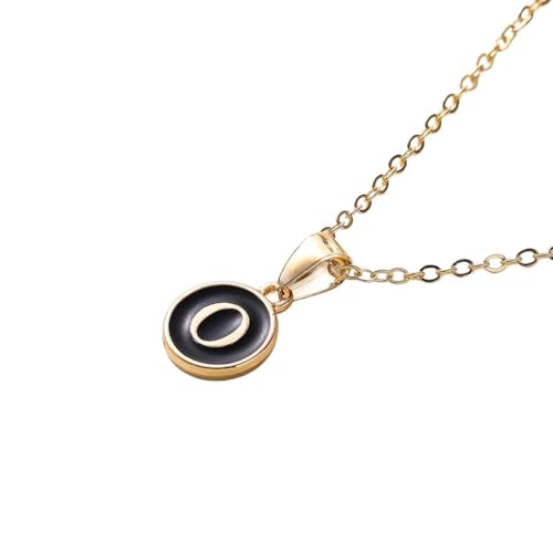 Image of Giftana Alphabet Locket with Chain, Black Enamel Letter A-Z Pendant Necklace for Woman and Girls, Personalized Initial Name Gold Plated Pendant Necklace Gift for Girlfriend, Sister